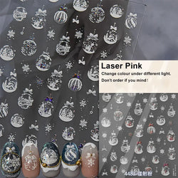Shiny White Pink Blue Gold Snowflakes Hexagon Water Bubbles Winter 5D Self Adhesive Nail Art Stickers Rhinestone Manicure Decals (ONLINE ORDER ONLY)