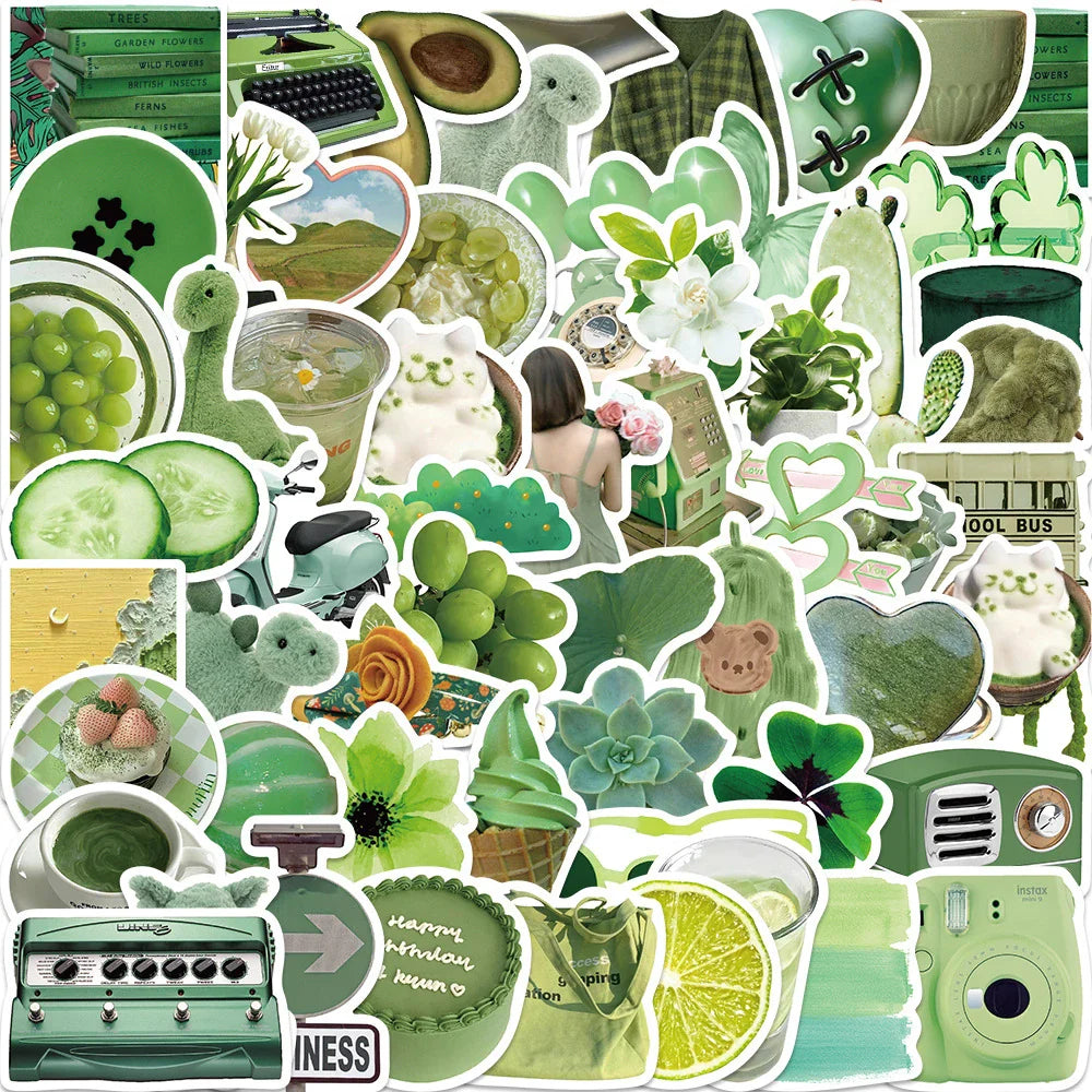 10/30/60PCS Ins Style Green Cartoon Cute VSCO Stickers Aesthetic Luggage Skateboard Phone Guitar Graffiti Sticker For Girls Kids (ONLINE ORDER ONLY)