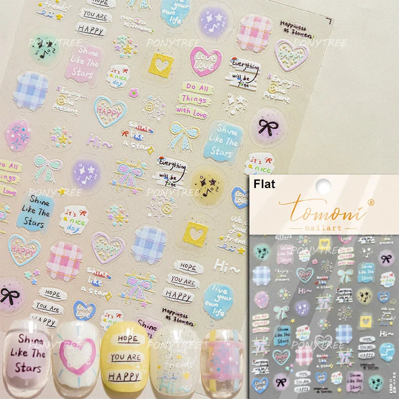 Cat Kitten Rabbit Flower Bouquet Bowknot Vase Bunny Grid Star Blocks Round Warm Sun Decoration Nail Art Stickers Manicure Decals (ONLINE ORDER ONLY)
