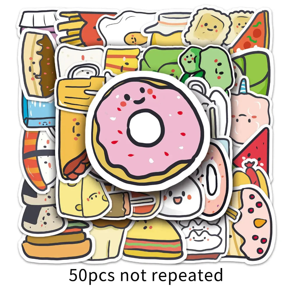 10/50Pcs Cartoon Gourmet Food Graffiti Stickers for Luggage Laptop Skateboard Notebook Stickers Children Toys Wholesale (ONLINE ORDER ONLY)