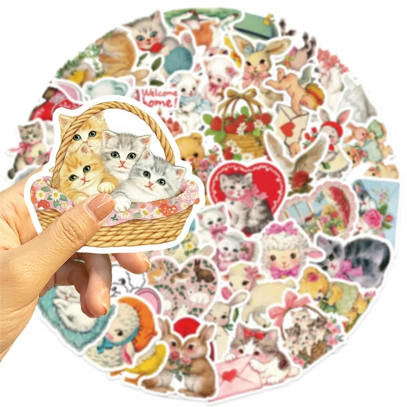 10/30/50PCS Cute Rabbit Cat Sticky PVC Sticker Aesthetic Children's Stationery DIY Decoration Scrapbooking School Supplies (ONLINE ORDER ONLY)