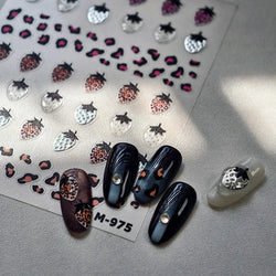 Pink Transparent Strawberry Leopard Print Metal Silver Fruit Lovely Self Adhesive Nail Art Stickers 5D Manicure Decals Wholesale (ONLINE ORDER ONLY)