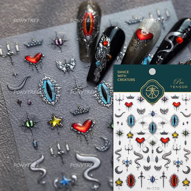 Blue Butterfly Planet Star Conch Snake Shell Clam Pearl Whale Jellyfish Moon Adhesive Nail Art Stickers Dreamy Manicure Decals (Online Order Only)