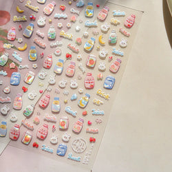 Cute Bowknot Rabbit Fruit Juice Beverage Drink Strawberry Peach Banana Adhesive Nail Art Decoration Stickers Manicure Decals (ONLINE ORDER ONLY)