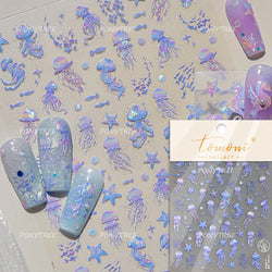 Infauna Jellyfish Conch Shell Starfish Octopus Coral Polypite Wishing Bottle Sea Self Adhesive Nail Art Stickers Manicure Decals (ONLINE ORDER ONLY)