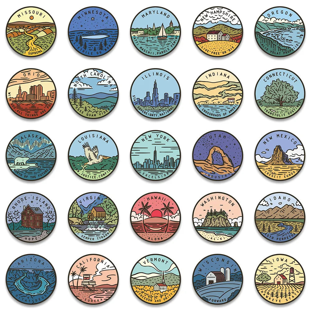 10/50Pcs Famous Scenery 50 states Stickers DIY Toys Stationery Case Skateboard Laptop Guitar Pegatinas Decals Stickers (ONLINE ORDER ONLY)