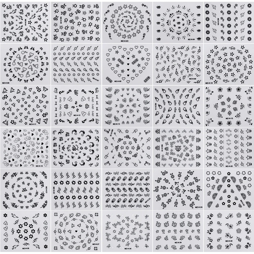 30pcs Black Flowers Nail Art Stickers 3D Self Adhesive Daisy Floral Nail Tips Design Decals Manicure Supplies For Women & Girls* (ONLINE ORDER ONLY)