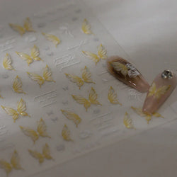 Yellow Butterfly Rose Flower Lace Gradual Wing Charming Romantic Jelly Camellia Self Adhesive Nail Art Stickers Manicure Decals (Online Order Only)