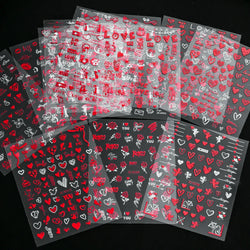 12 Sheets Valentines Nail Stickers Red Heart Nail Art Sticker Decal Solid Hollow Heart 3D Self-Adhesive Design Nail Art Supplies (ONLINE ORDER ONLY)