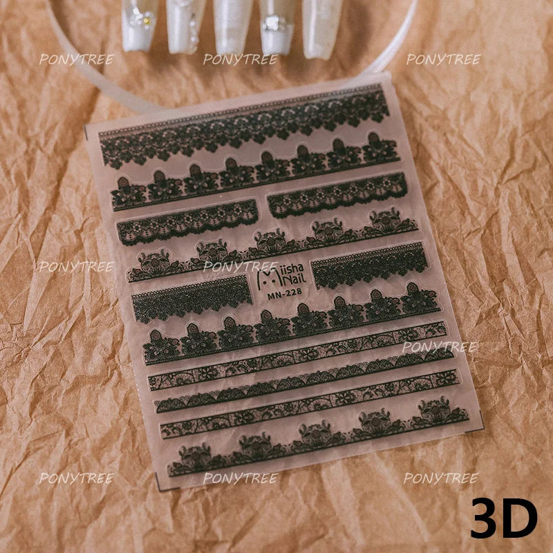 Retro White Lace Fabric Piece Bowknot English Letter Decorative Border Irregular Cloth Block Adhesive Nail Art Stickers Decals (ONLINE ORDER ONLY)