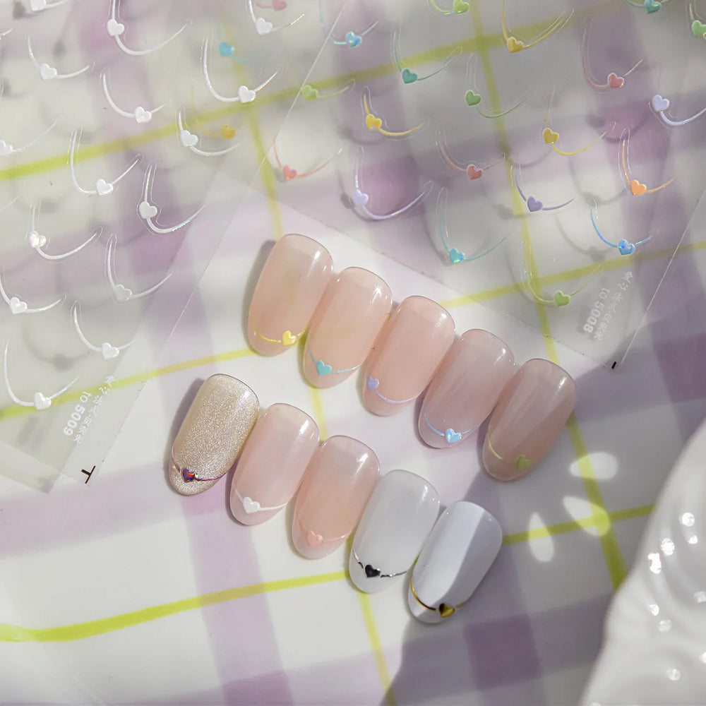 Mini Love Heart Arc Curved Line French Style Minimalist Colourful Self-adhesive Nail Art Decorations Stickers Manicure Decals (Online Order Only)