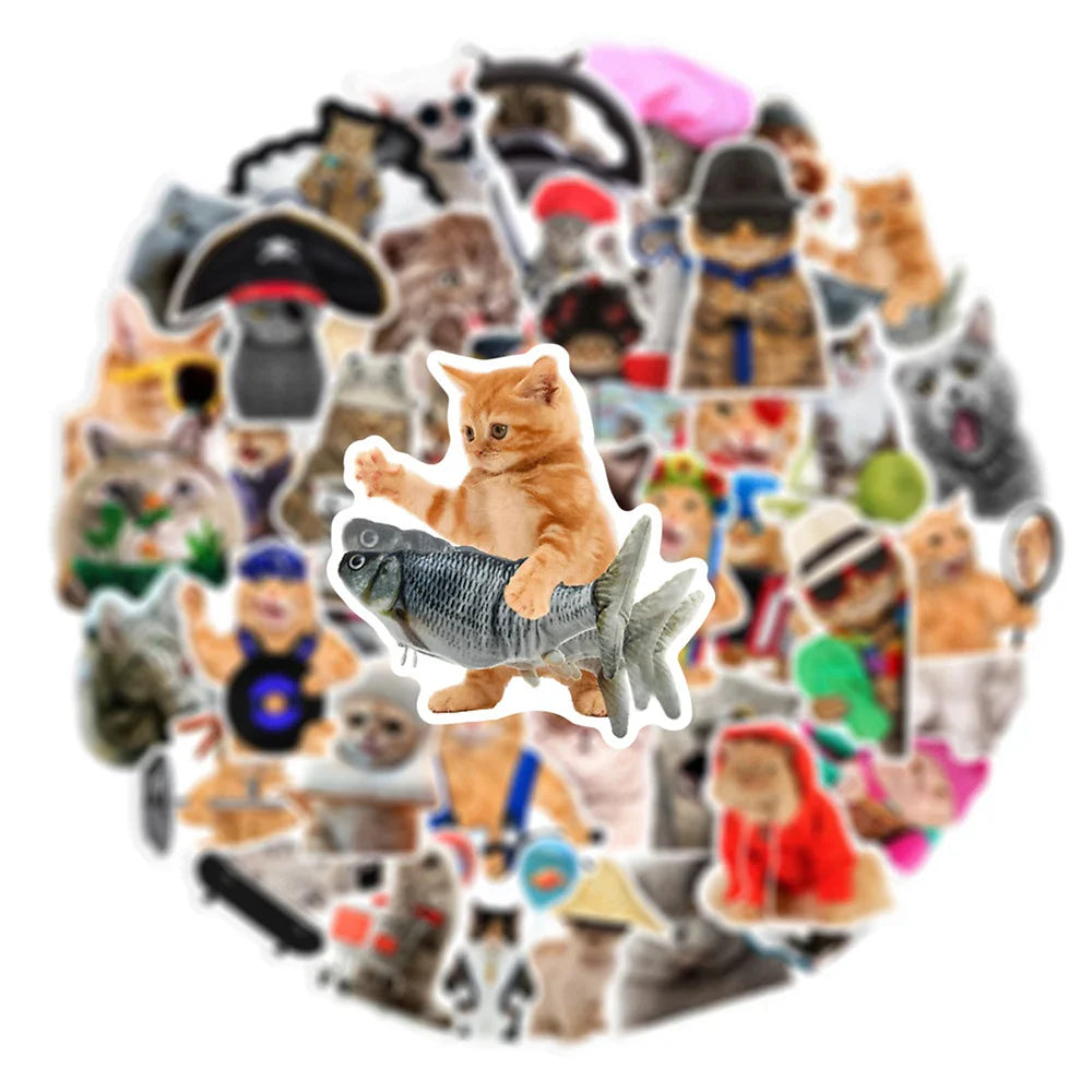 10/30/66PCS Funny Cat Stickers Cute Cartoon Decals Toys DIY Notebook Laptop Skateboard Luggage Phone Car Waterproof Kids Sticker (Online Order Only)
