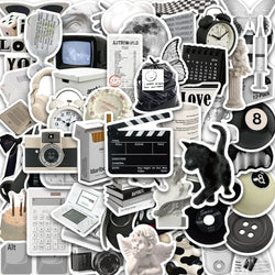 61-Pack Aesthetic Black White Stickers for Phone, Notebook, Laptop, Suitcase, Fridge, Wall (Online Order Only)