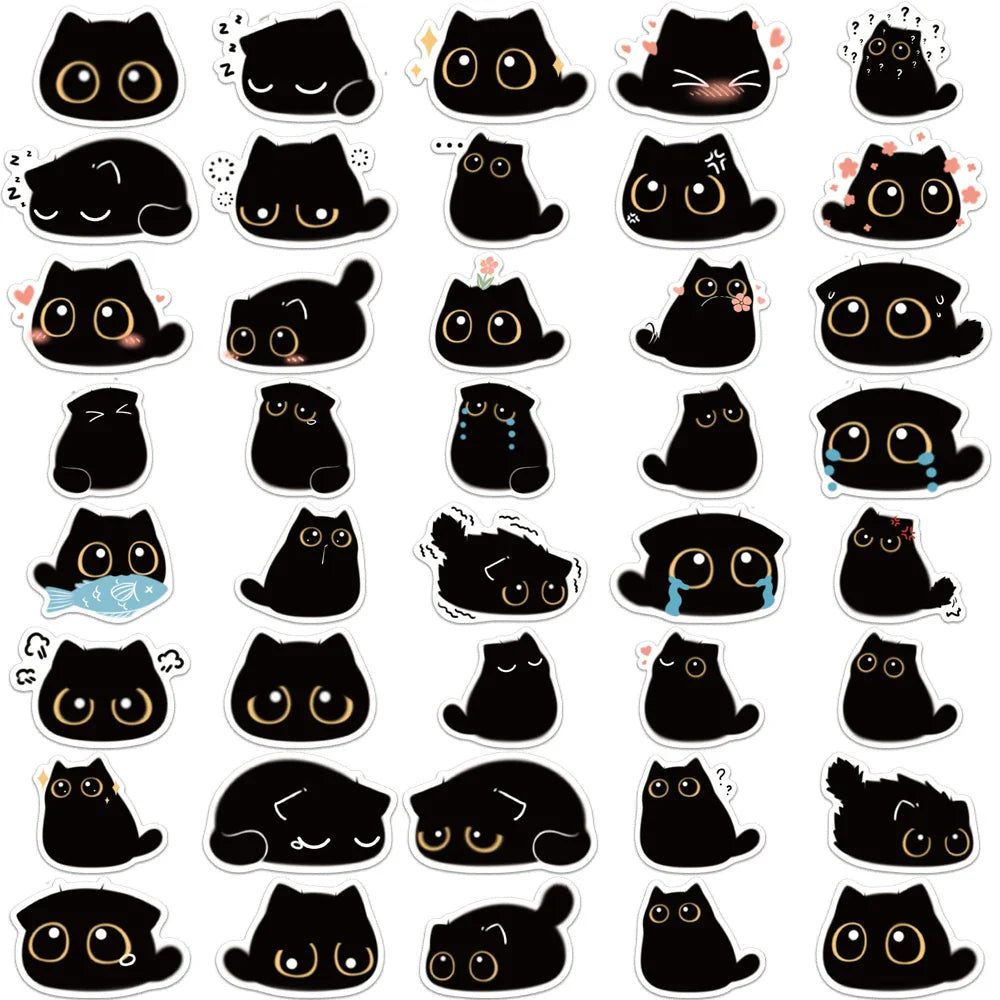40PCS Cute Little Black Briquette Cat Stickers Waterproof Cartoon Decoration Laptop Cup Phone Suitcase Kids Gift Toy Decal (ONLINE ORDER ONLY)
