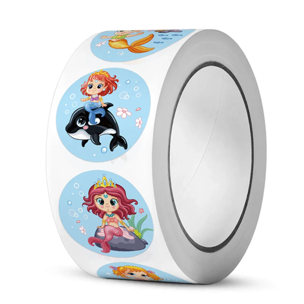 100-500pcs Cartoon Mermaid Round Sticker Label Scrapbook Envelope Seal Scrapbooking School Teacher Gift for Kids Reward Stickers (Online Order Only)