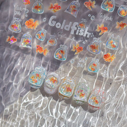 Bagful Brocaded Carp Goldfish Jellyfish Water Bubbles Seahorse Ocean Starfish Whale Adhesive Nail Art Stickers Manicure Decals (ONLINE ORDER ONLY)