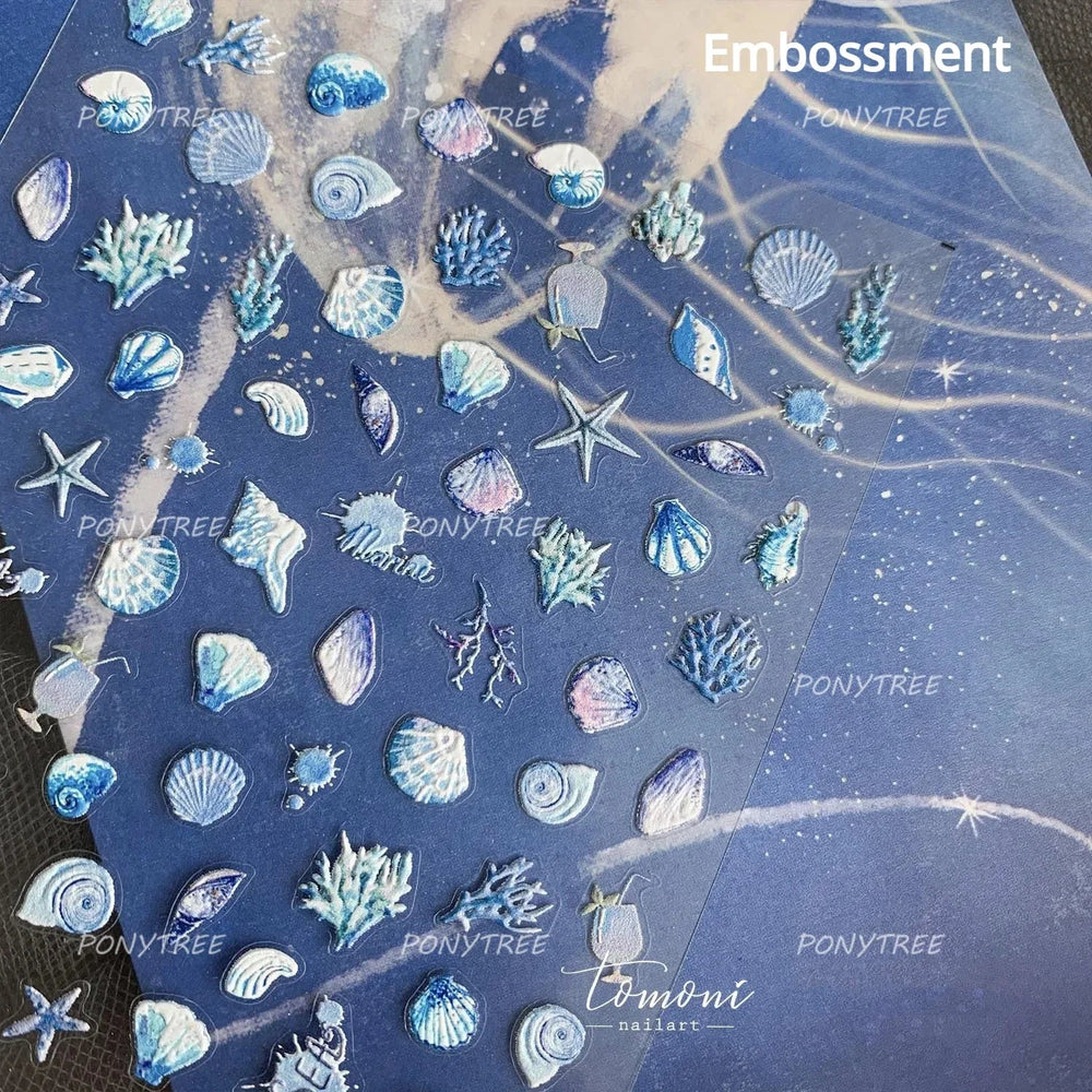 Jellyfish Schools of Fish Shoal Mermaid Tail Seahorse Dreamy Ocean Starfish Shell Coral Adhesive Nail Art Sticker Manicure Decal (ONLINE ORDER ONLY)