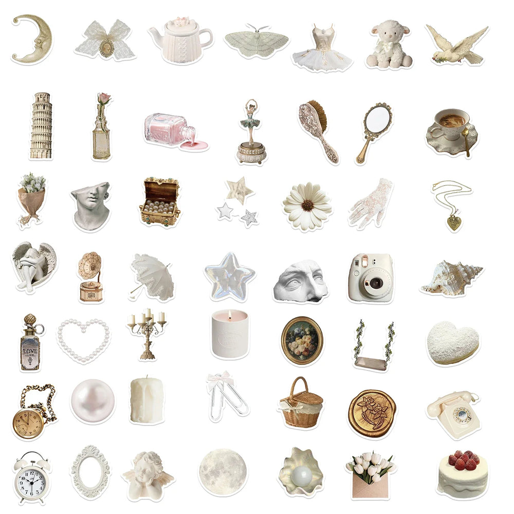 50Pcs White Gentle Ins Style Sticker Modern Wall Art Home Decorations DIY Gift Toy For DIY Wall Luggage Computer Phone Stickers (ONLINE ORDER ONLY)