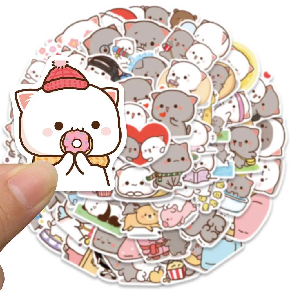10/60pcs Kawaii Cat Meme Cartoon Stickers DIY Kids Scrapbook Notebook Phone Laptop Fridge Guitar Luggage Sticker Toy (ONLINE ORDER ONLY)