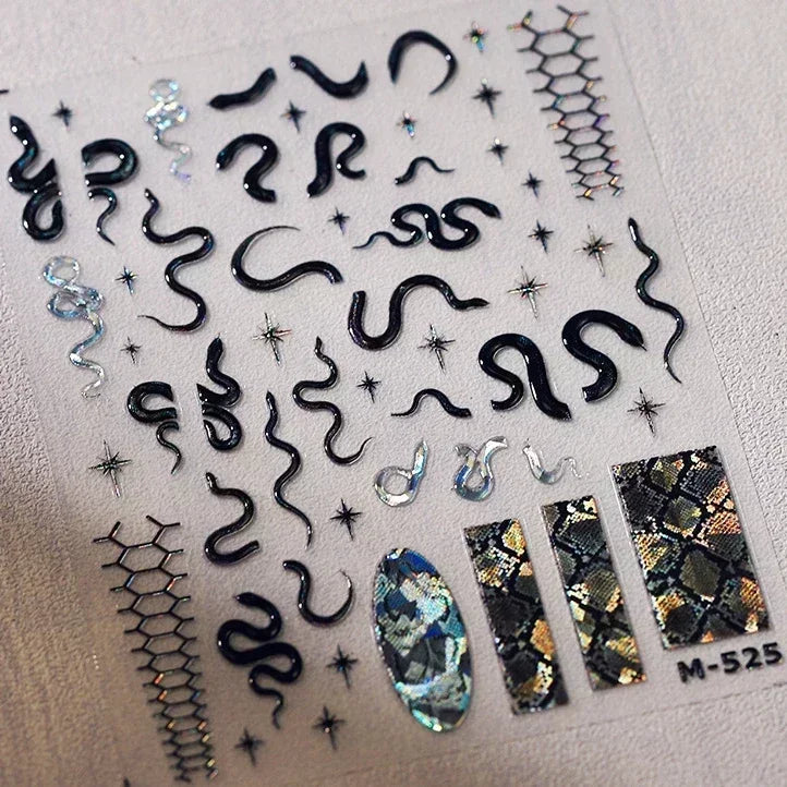 Dark Sword Coiled Snake Cross Butterfly Wing Starburst Starlight Gothic Reptile Animals Nail Art Sticker Festival Manicure Decal (ONLINE ORDER ONLY)