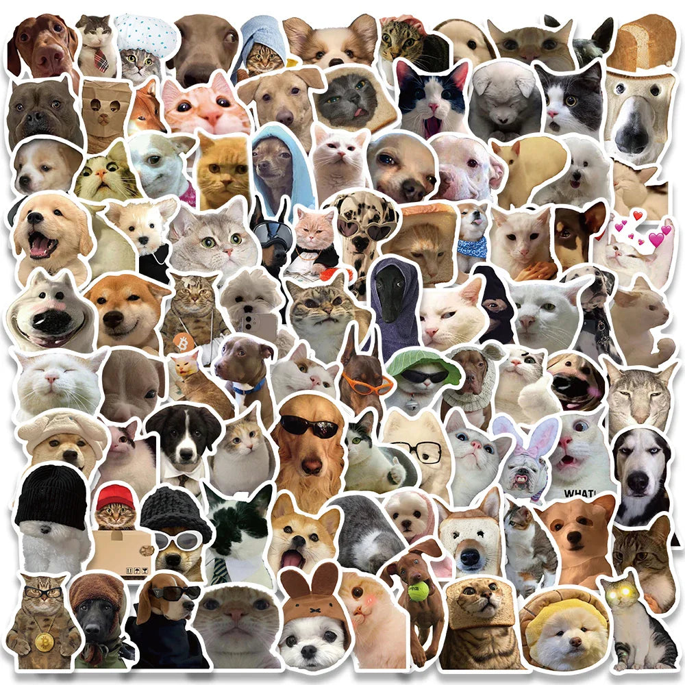 Kawaii Cat Dog Animal Meme Stickers Decals for Skateboard Laptop Car Kids Toy (Online Order Only)
