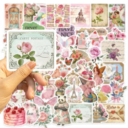 50PCS Retro Pink Collage Doodles Sticker Waterproof Graffiti Sticker Art Picture Luggage Home Scrapbook Cartoon Laptop (ONLINE ORDER ONLY)