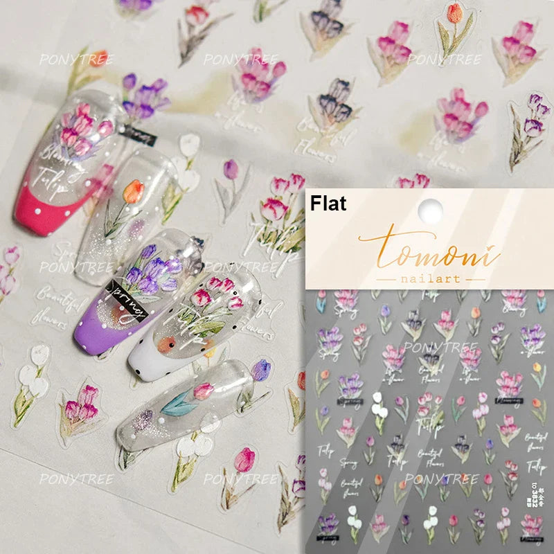 Golden Border Tulip Bloom Flower Bowknot Geometric Frame Metal Workmanship Charming Adhesive Nail Art Sticker Manicure Decals (ONLINE ORDER ONLY)