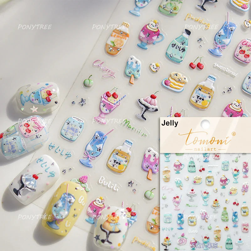 Soda Fruit Beverage Bottle Bear Watermelon Popsicle Dessert Ice Cream Cat Cherry Strawberry Bow Summer Nail Art Stickers Decals (ONLINE ORDER ONLY)