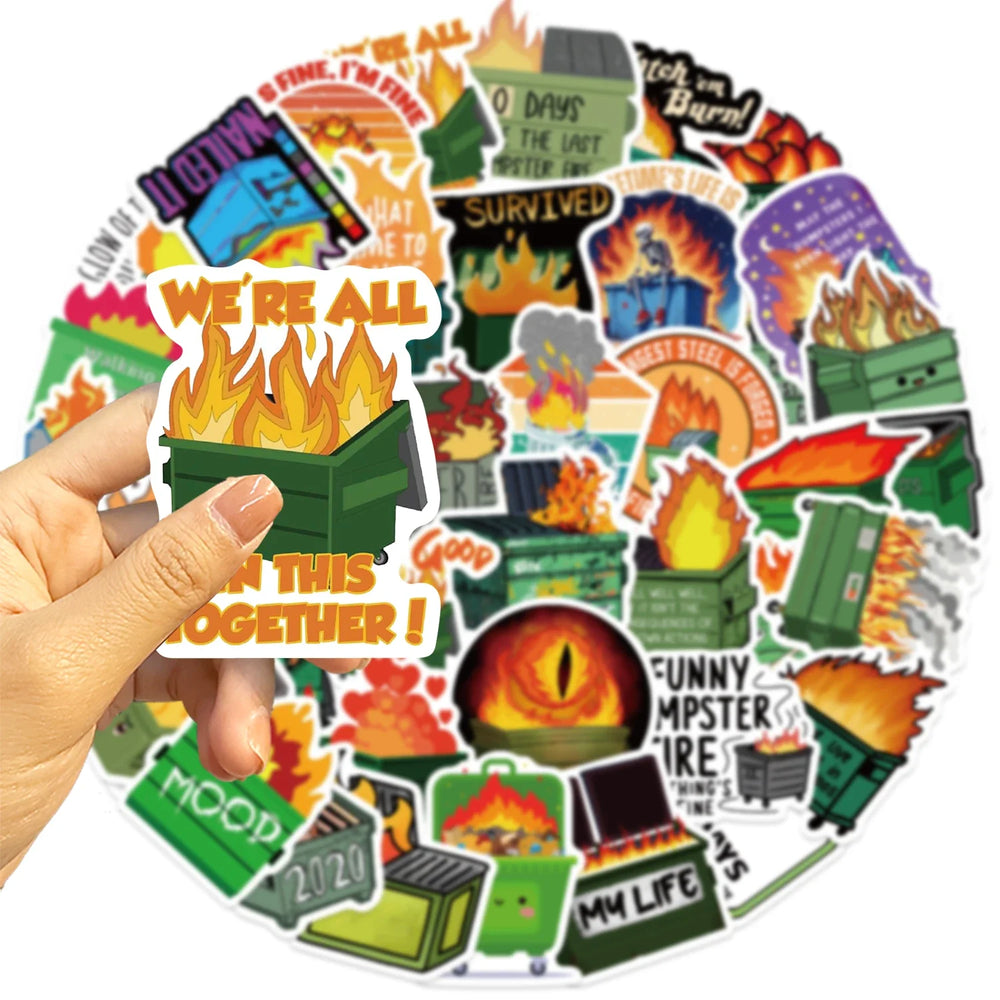 56Pcs Creative Dumpster on Fire Stickers For Phone Suitcase Journal Accessories Scrapbooking Supplies DIY Graffiti Stickers (Online Order Only)
