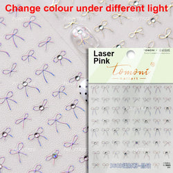 Simple Line Bowknot Red Gold Silver Laser Pink Hot Stamping 3D Self Adhesive Nail Art Stickers Pearl Rhinestone Manicure Decals (ONLINE ORDER ONLY)