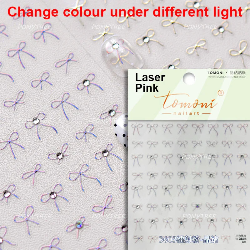 Purple Gold Silver Bowknot Cherry Fruit Cute Ribbon Tie Line Delicate 3D Adhesive Nail Art Stickers Manicure Decals Wholesale (Online Order Only)