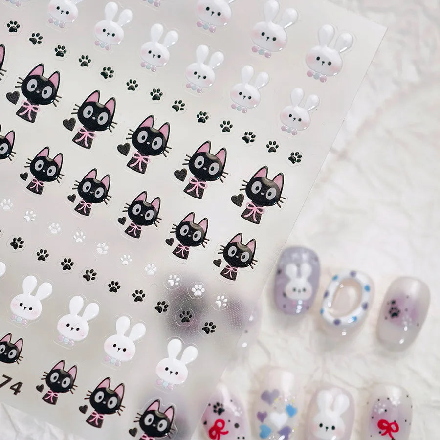 Black Cat Kitten Rabbit Cat's Paw Bowknot Tie Bunny Animals Love Heart Jelly Adhesive Nail Art Stickers Manicure Decal Wholesale (ONLINE ORDER ONLY)
