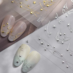 Star Moon Love Heart Curved Line Arc Dreamy Necklace Hanging in The Air Starry Night Adhesive Nail Art Stickers Manicure Decals (ONLINE ORDER ONLY)