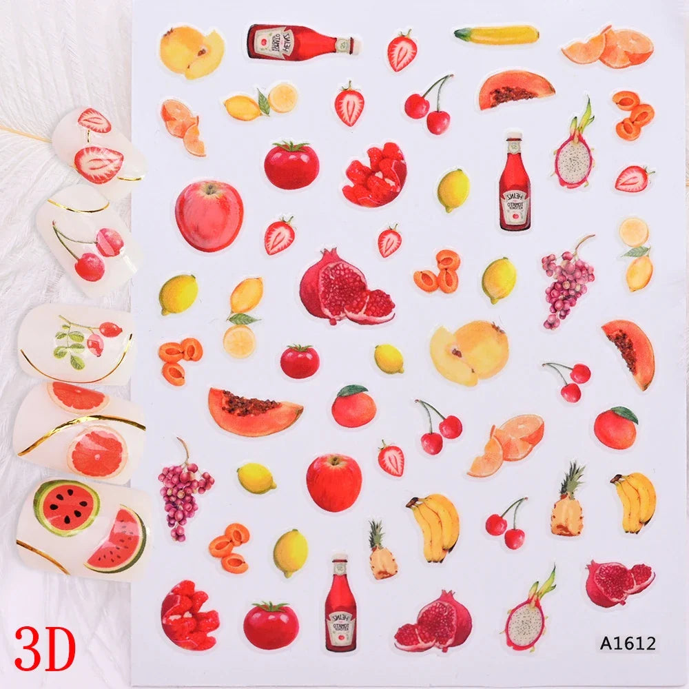 1Pc Summer Nail Art Sticker Lemon Nail Decal Nail Art Supplies Cute Fruit Strawberry Cherry Watermelon Avocado Lemon Nail Design (ONLINE ORDER ONLY)