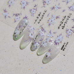Trumpet Creeper White Flower Purple Leaves Antique Special Characters 5D Soft Relief Adhesive Nail Art Stickers Manicure Decals (ONLINE ORDER ONLY)