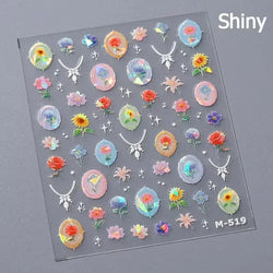 Retro Rose Gold Photo Frame Dried Flower Delicate Totem 3D Self Adhesive Nail Art Stickers 5D Shiny Rhinestone Manicure Decals (ONLINE ORDER ONLY)
