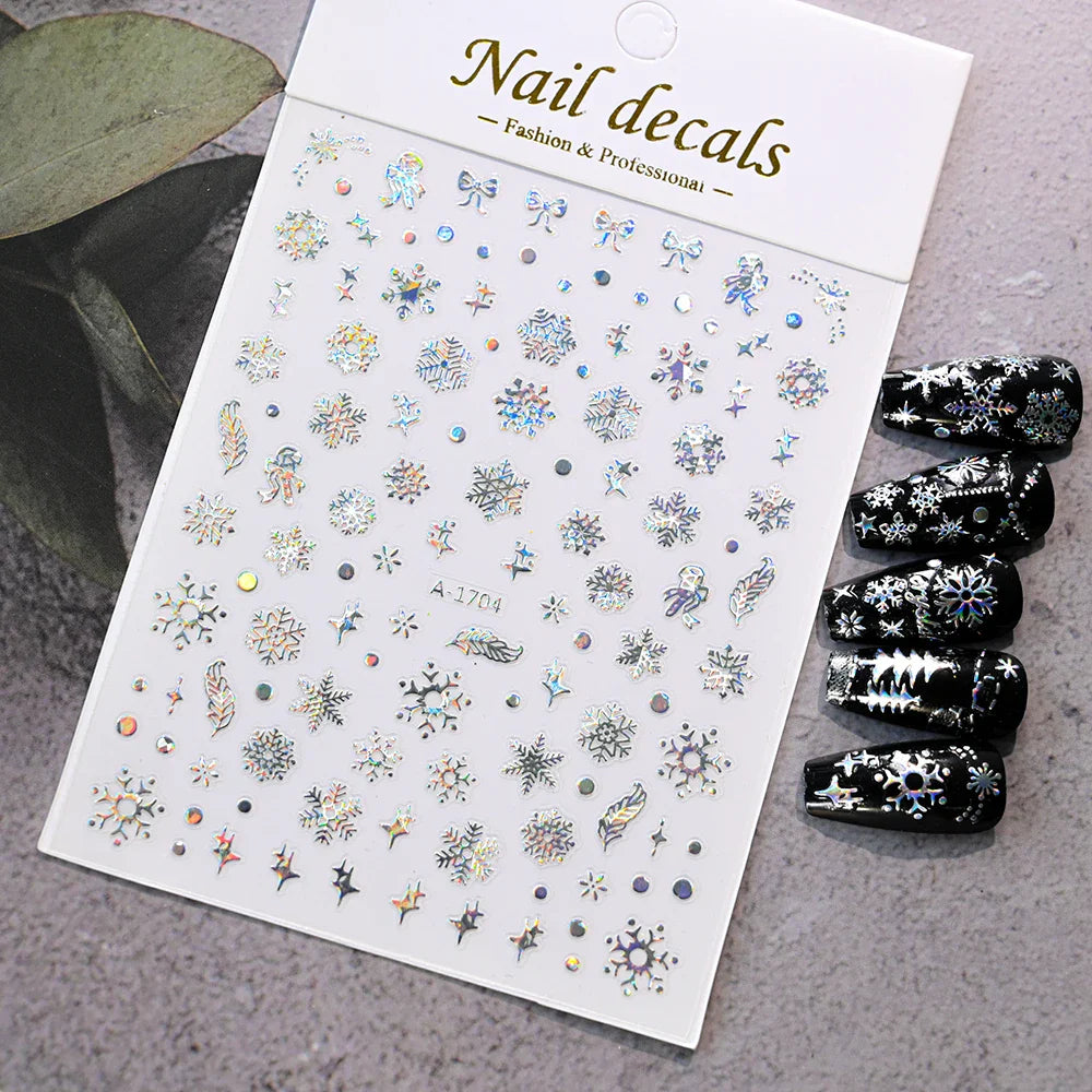 1PCS Laser Gold Snowflake Christmas Tree Nail Sticker 3D Adhesive Nail Decals Nail Art Accessories New Christmas Decoration 2024 (ONLINE ORDER ONLY)