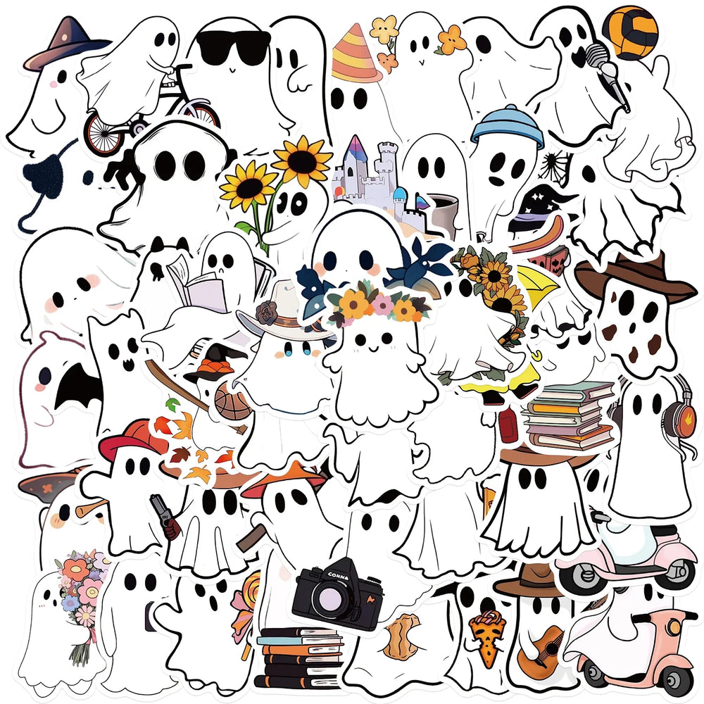 50pcs Funny Cartoon Ghost Stickers For Luggage Guitar Phone Diary Waterproof Graffiti Kids Toy DIY Cute Spooky Laptop Decals﻿ (ONLINE ORDER ONLY)