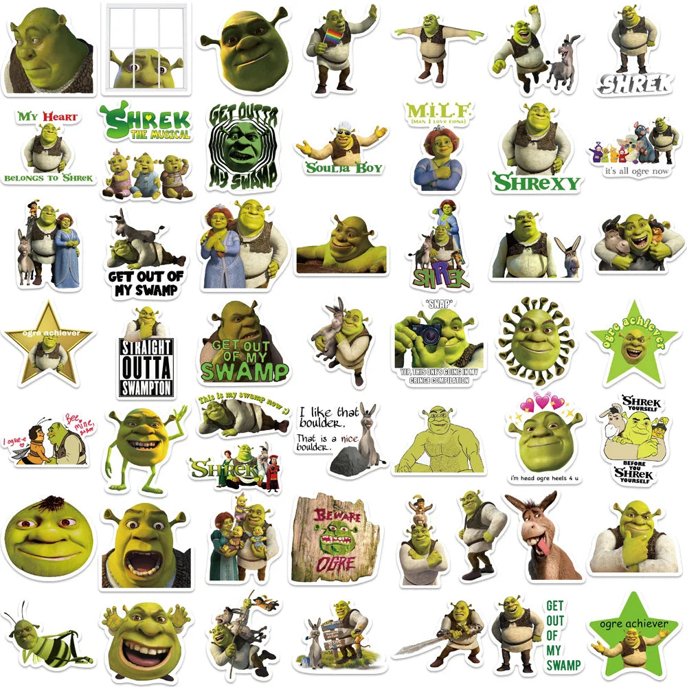 52pcs Cartoon Monster Shrek Graffiti Sticker DIY Suitcase Laptop Suitcase Guitar Star Sticker Waterproof Decals (ONLINE ORDER ONLY)
