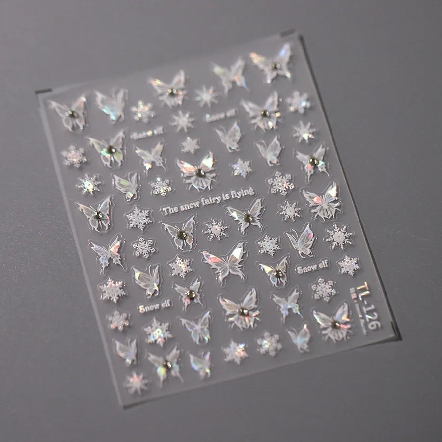 Snowflake Butterfly Rhinestone Shiny Totem Self Adhesive Nail Art Stickers Romantic Charm Chic Rose Flower Pearl Manicure Decals (ONLINE ORDER ONLY)