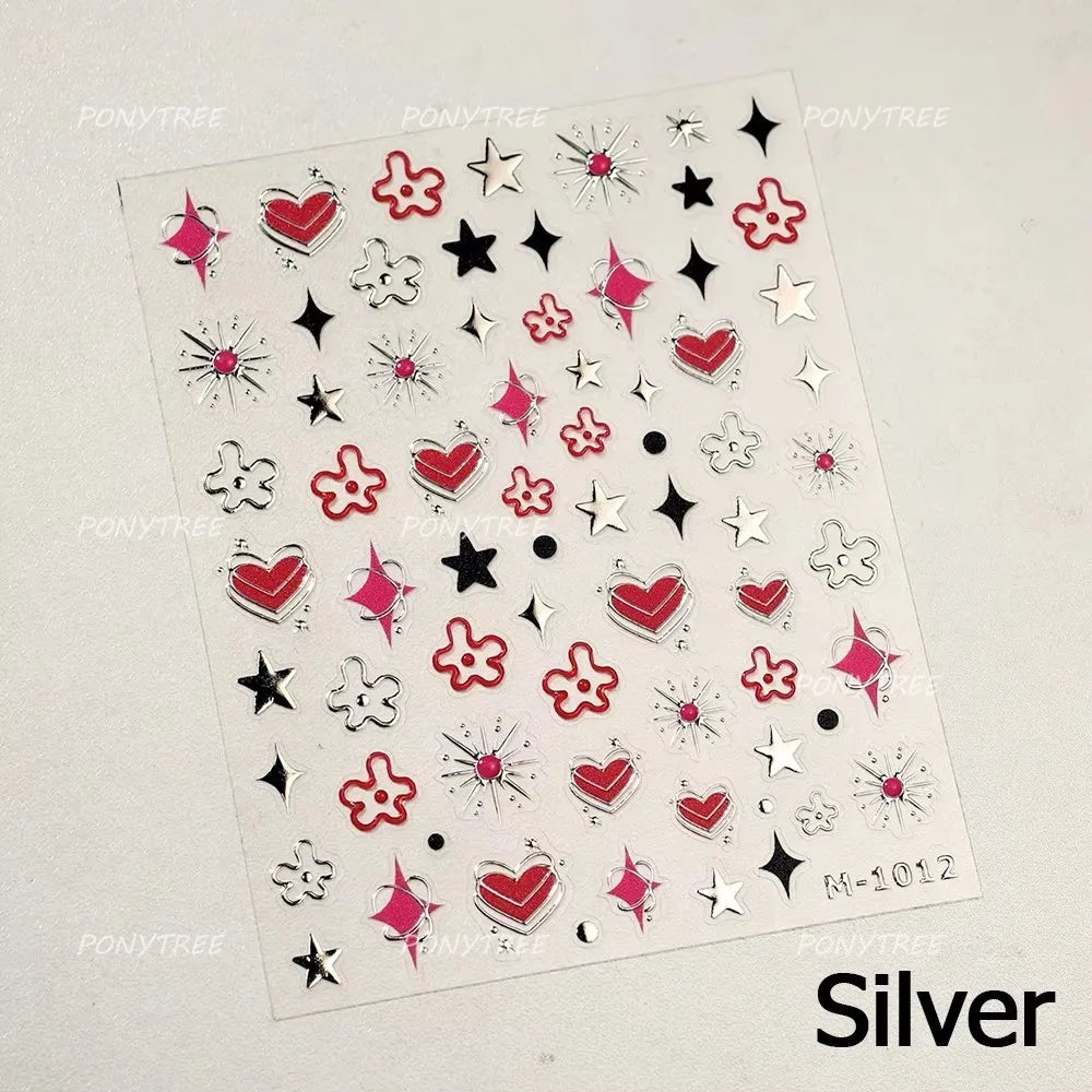 Punk Pink Leopard Print Love Heart Stars Bowknot Cool Girl 5D Self Adhesive Nail Art Stickers Ribbon Manicure Decals Wholesale (ONLINE ORDER ONLY)