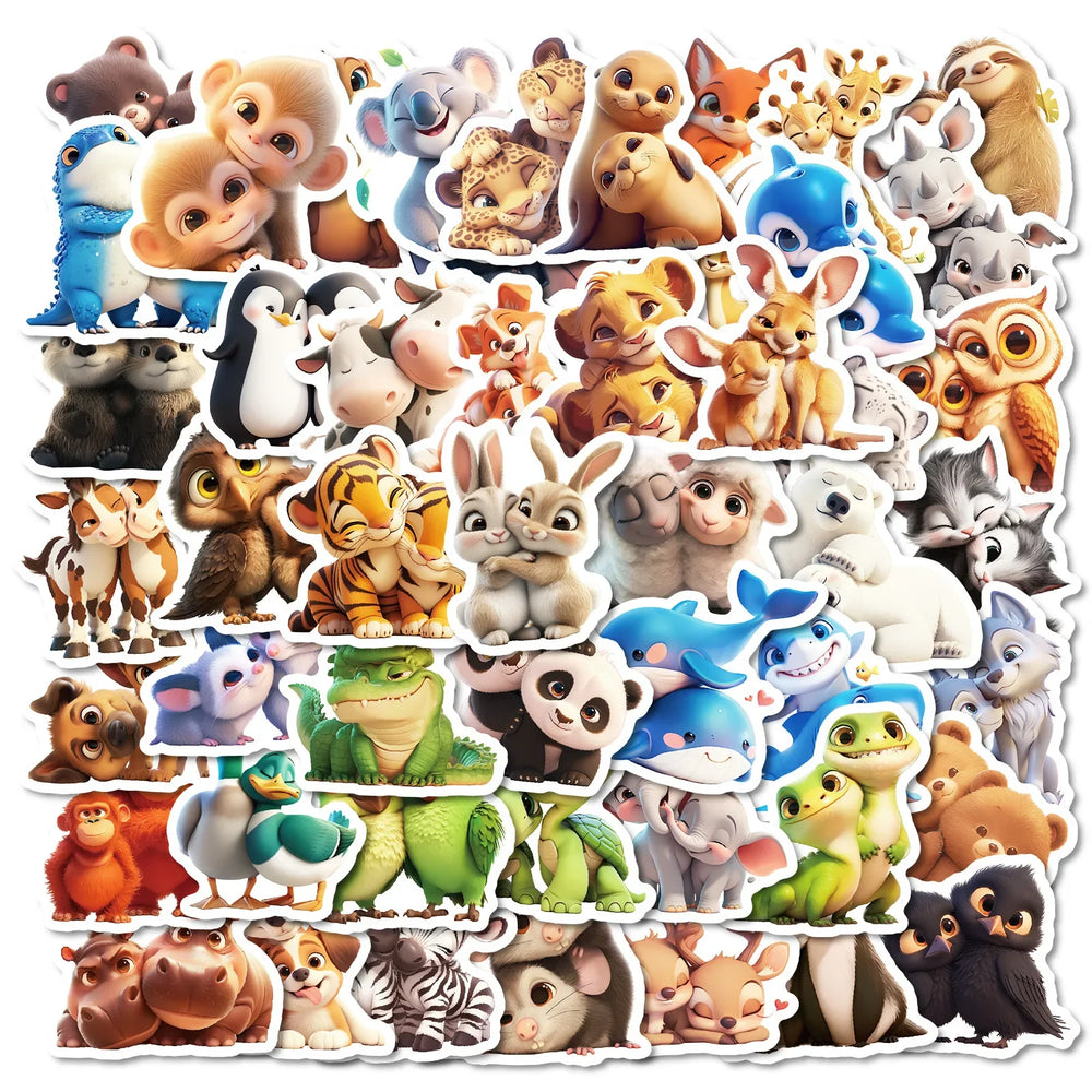 50Pcs Cute Cartoon Animal Stickers for Helmet, Wall, DIY Decoration (Online Order Only)