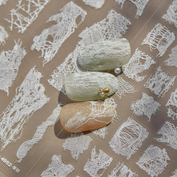 Retro White Lace Fabric Piece Bowknot English Letter Decorative Border Irregular Cloth Block Adhesive Nail Art Stickers Decals (ONLINE ORDER ONLY)