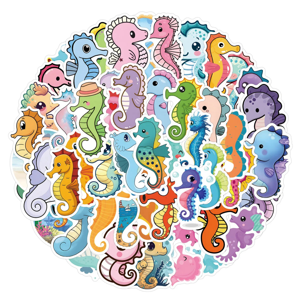 10/30/55PCS Cute Seahorse Stickers Marine Organism Cartoon Decals Kawaii Animal Toy Luggage Laptop Phone Guitar Bike Skateboard (ONLINE ORDER ONLY)