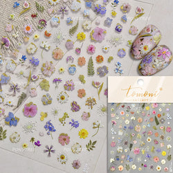 Colorful Dried Flowers Wreath Floral Plant Petal Bud Garden Charming 5D Reliefs Self Adhesive Nail Art Stickers Manicure Decals (Online Order Only)