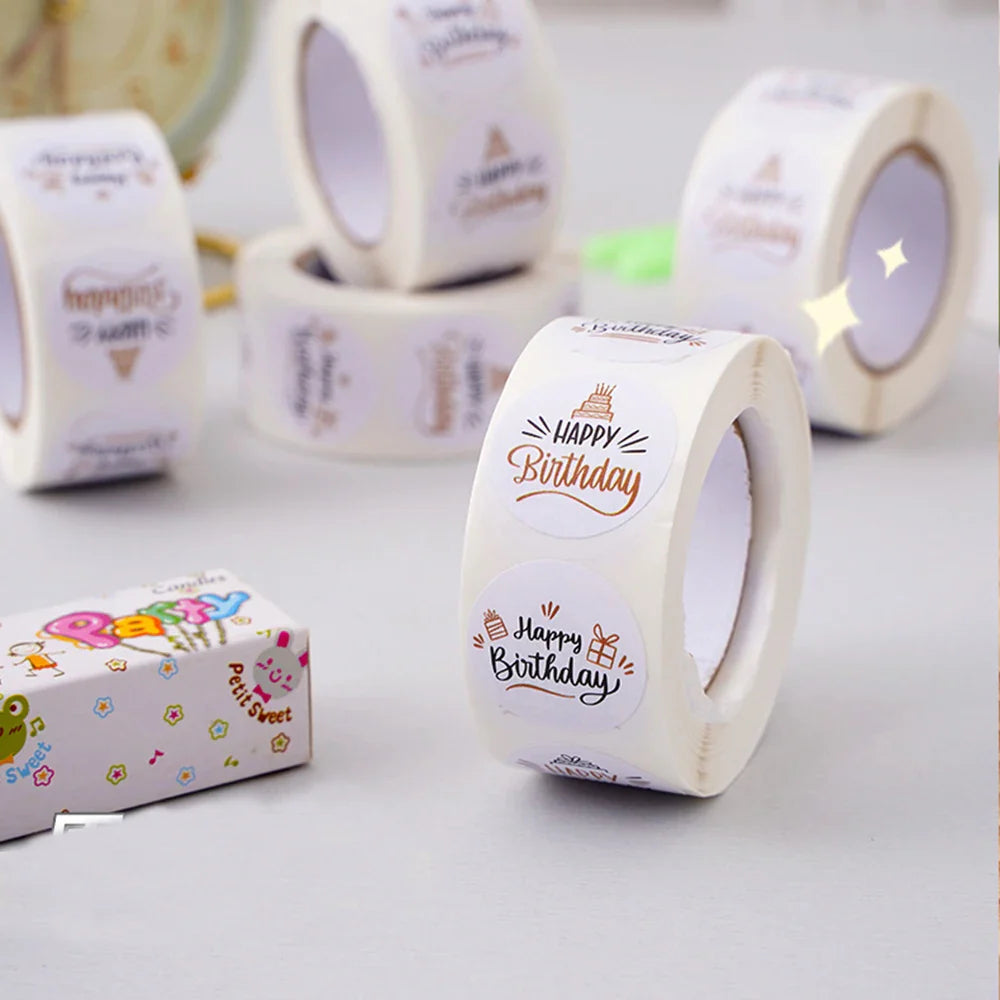100-500pcs Cute Happy birthday Stickers for Gift Wrapping Decoration Envelope Sealing Label Kids toys Stationery Stickers 1inch (ONLINE ORDER ONLY)