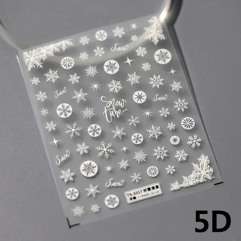 Bronzing Jelly Laser Snowflake Christmas Hot 5D Soft Embossed Relief Self Adhesive Nail Art Decoration Sticker 3D Manicure Decal (ONLINE ORDER ONLY)