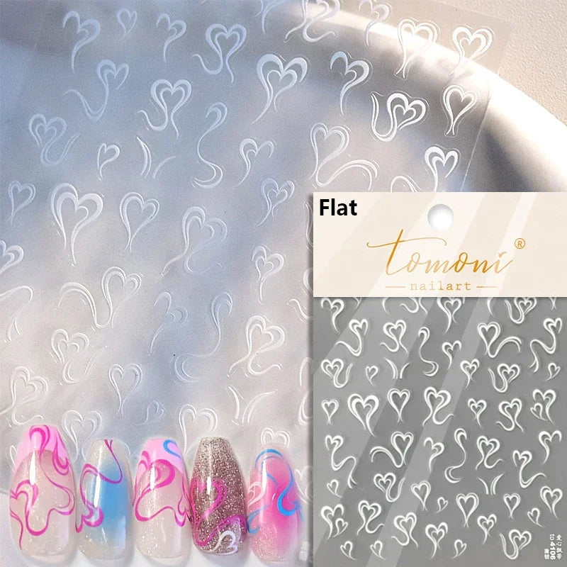 Flat Small Pink Brown Halo Dyeing Love Heart Geometric Leopard Shiny Jelly Chic Embossed Relief Nail Art Stickers Manicure Decal (Online Order Only)