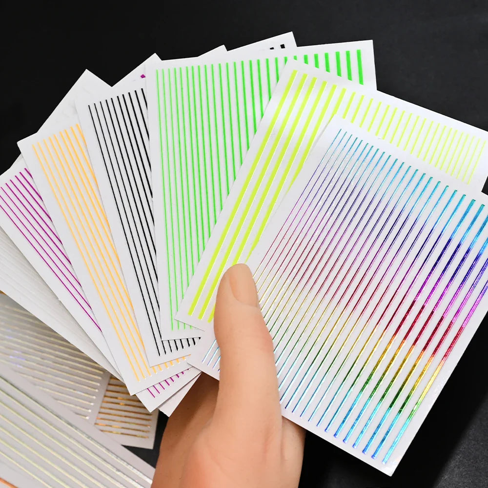 1Pc Laser Silver Gold Lines Stripe Nail Sticker Metal Strip Luxury Nails Slider Self Adhesive Slider Papers Transfer Stickers *& (Online Order Only)