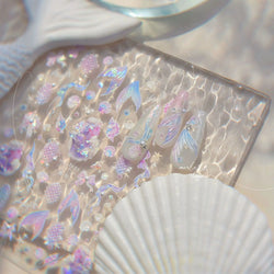 Mermaid Girl Conch Starfish Shell Bowknot Fish Scale Purple Ribbon Water Bubbles Chic Adhesive Nail Art Sticker Manicure Decals (ONLINE ORDER ONLY)